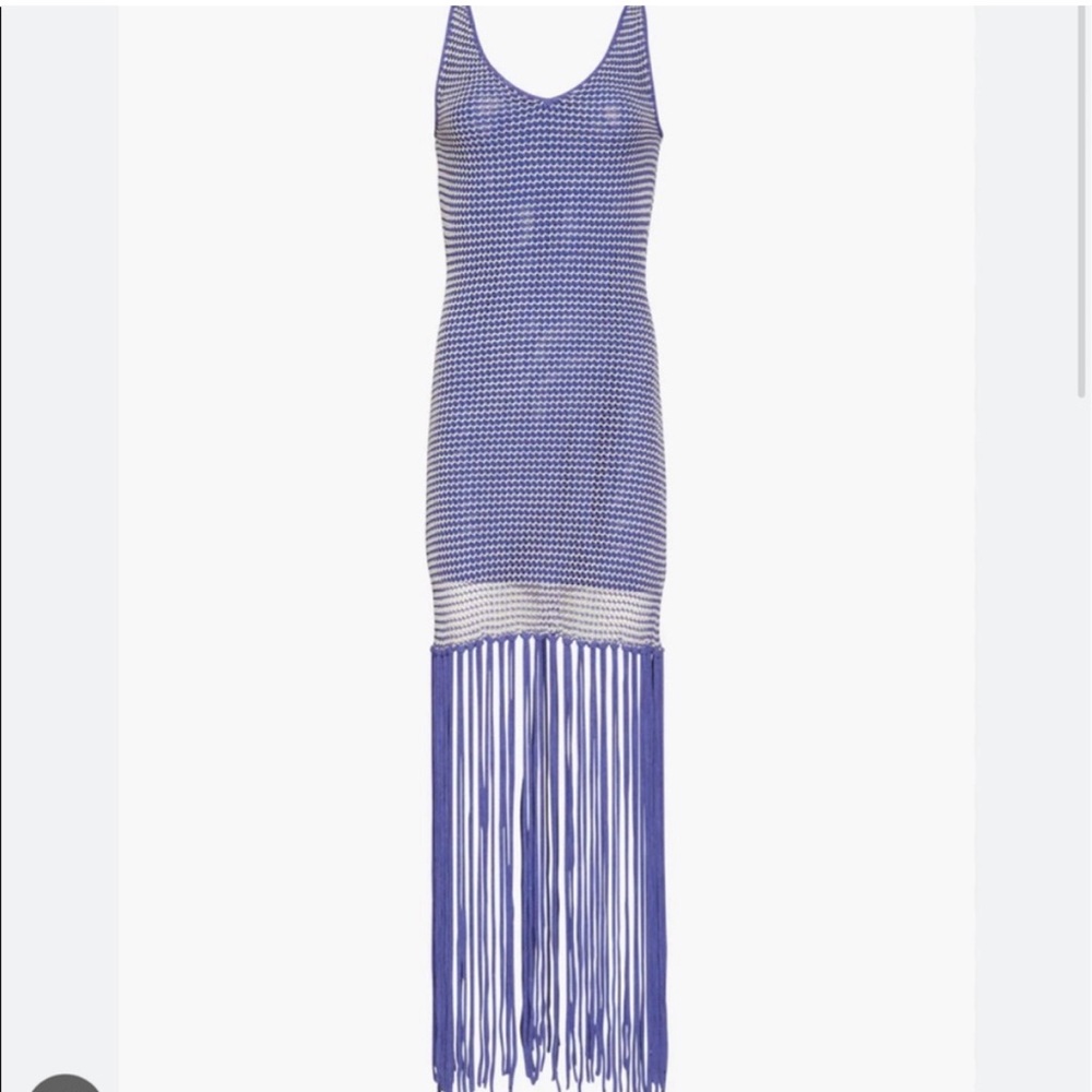 STAUD Lavender and White Crochet Fringe Maxi Dress